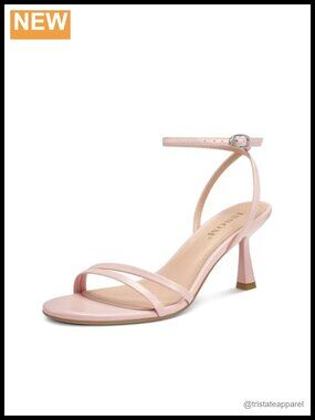 Faux Leather Kitten Heel Sandals Ankle Strap Round Toe Summer